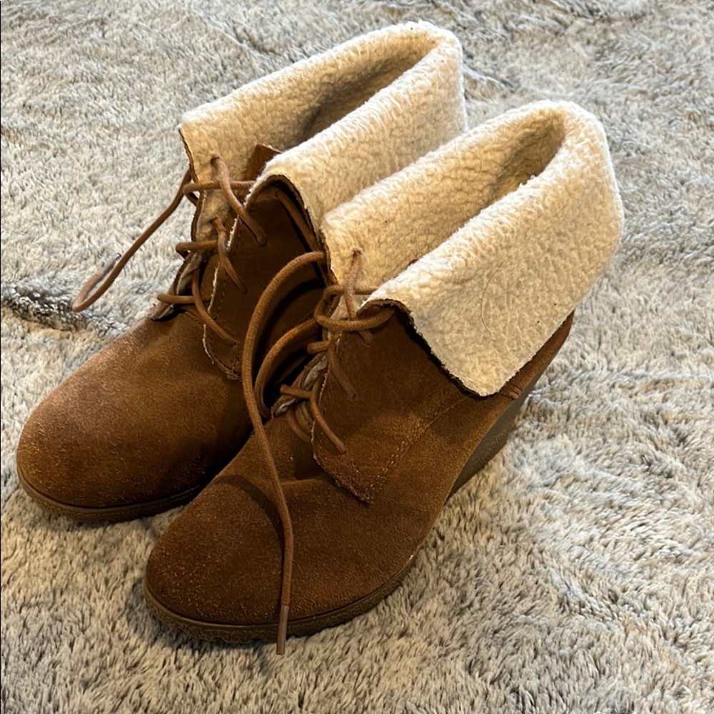 MIA Brown and Cream Lace Up Boots with Suede Finish